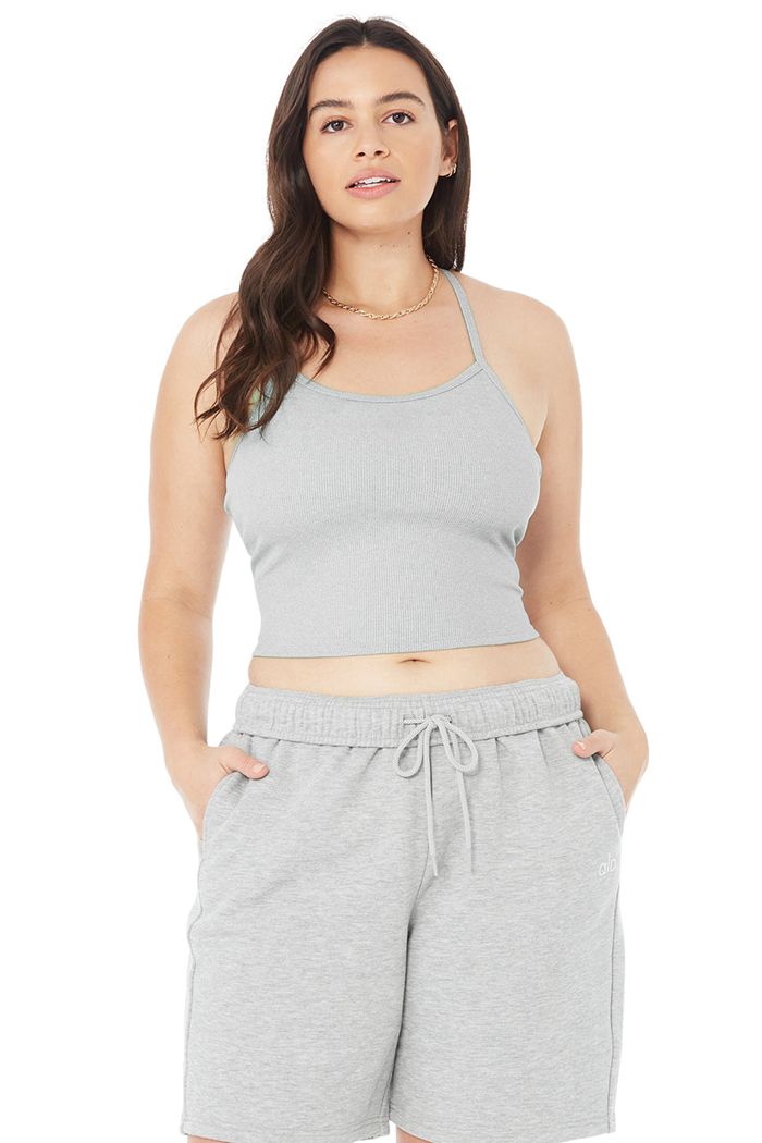 Tank Tops Alo Yoga Alosoft Ribbed Crop Calm Damskie Szare | RIBEJ8579