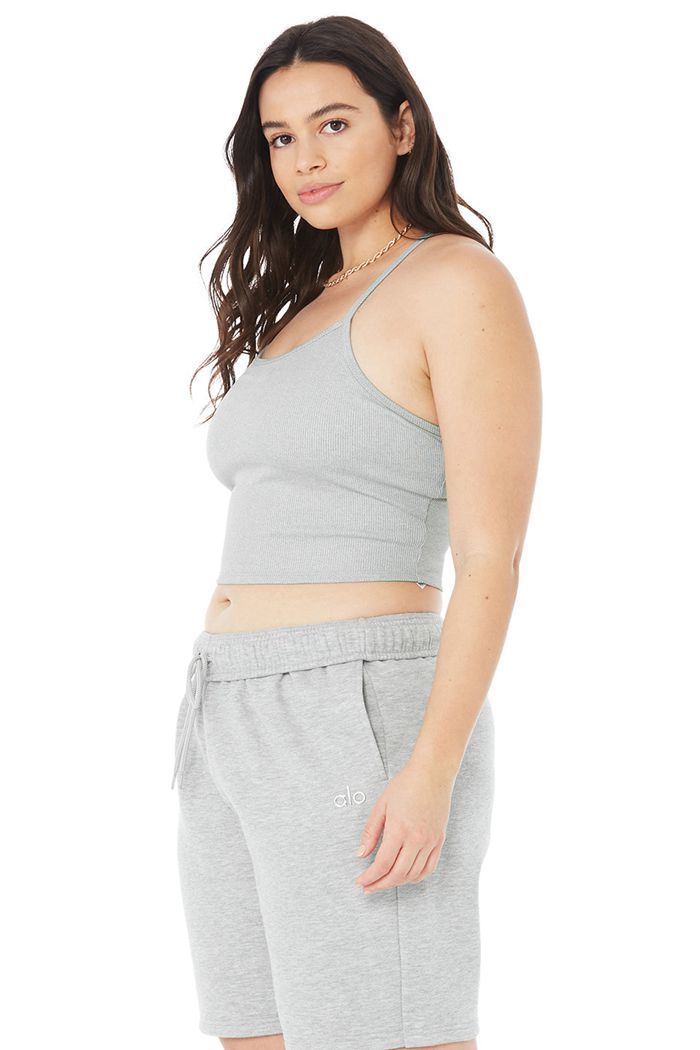 Tank Tops Alo Yoga Alosoft Ribbed Crop Calm Damskie Szare | RIBEJ8579