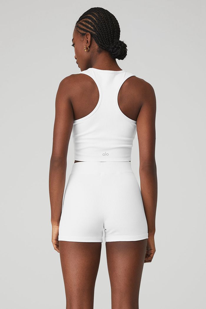 Tank Tops Alo Yoga Goddess Ribbed Cropped Racerback Damskie Białe | WDZMN5803