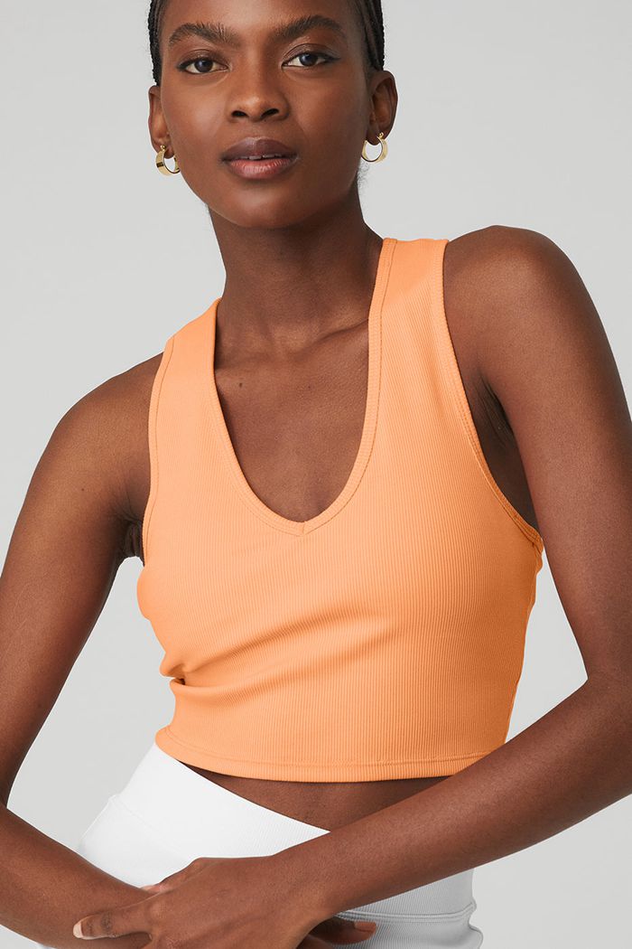 Tank Tops Alo Yoga Goddess Ribbed Cropped Racerback Damskie Pomarańczowe | YBUWR4891