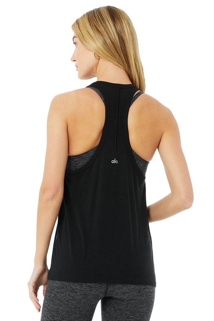 Tank Tops Alo Yoga Motion Damskie Czarne | ABVZK7426