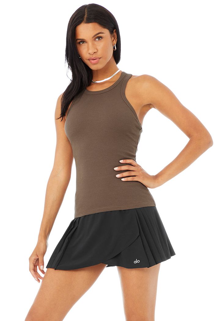 Tank Tops Alo Yoga Ribbed Aspire Full Length Damskie Brązowe | FIJEY9853