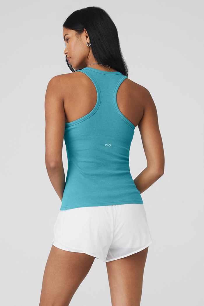 Tank Tops Alo Yoga Ribbed Aspire Full Length Damskie Niebieskie | NQJAU7263