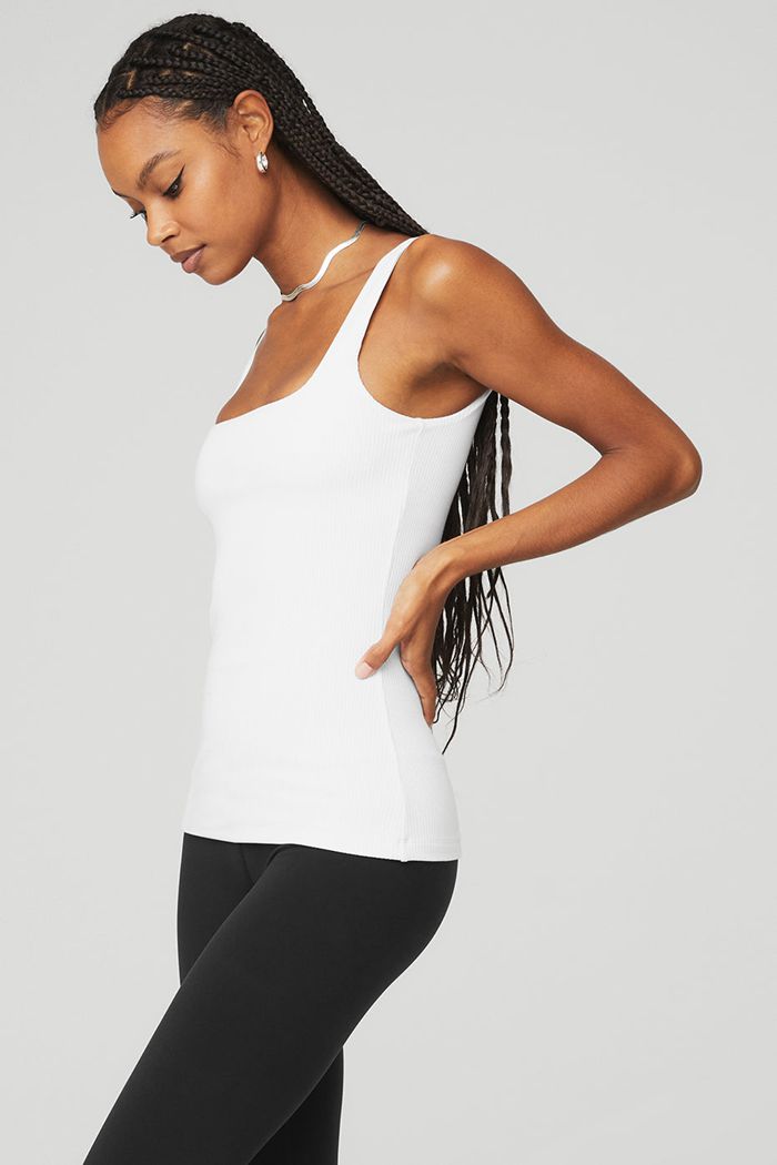 Tank Tops Alo Yoga Ribbed Minimalist Damskie Białe | NODWP0567