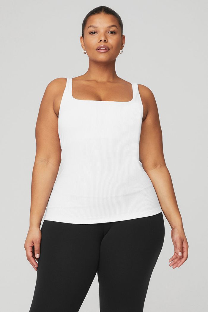 Tank Tops Alo Yoga Ribbed Minimalist Damskie Białe | NODWP0567