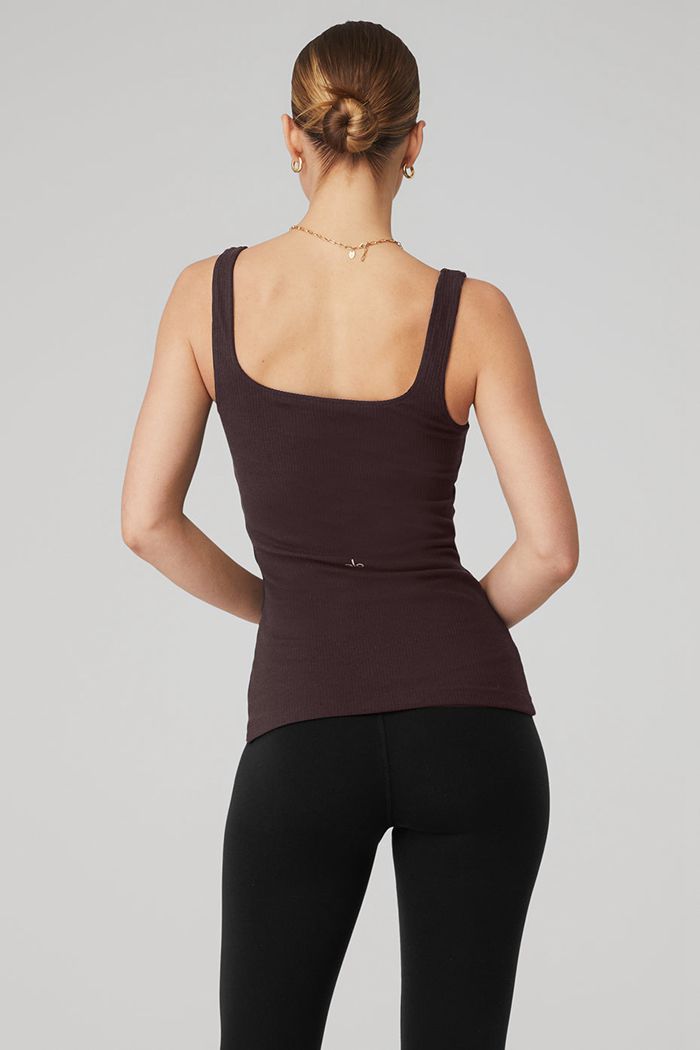 Tank Tops Alo Yoga Ribbed Minimalist Damskie Czarne | SLQTX9764