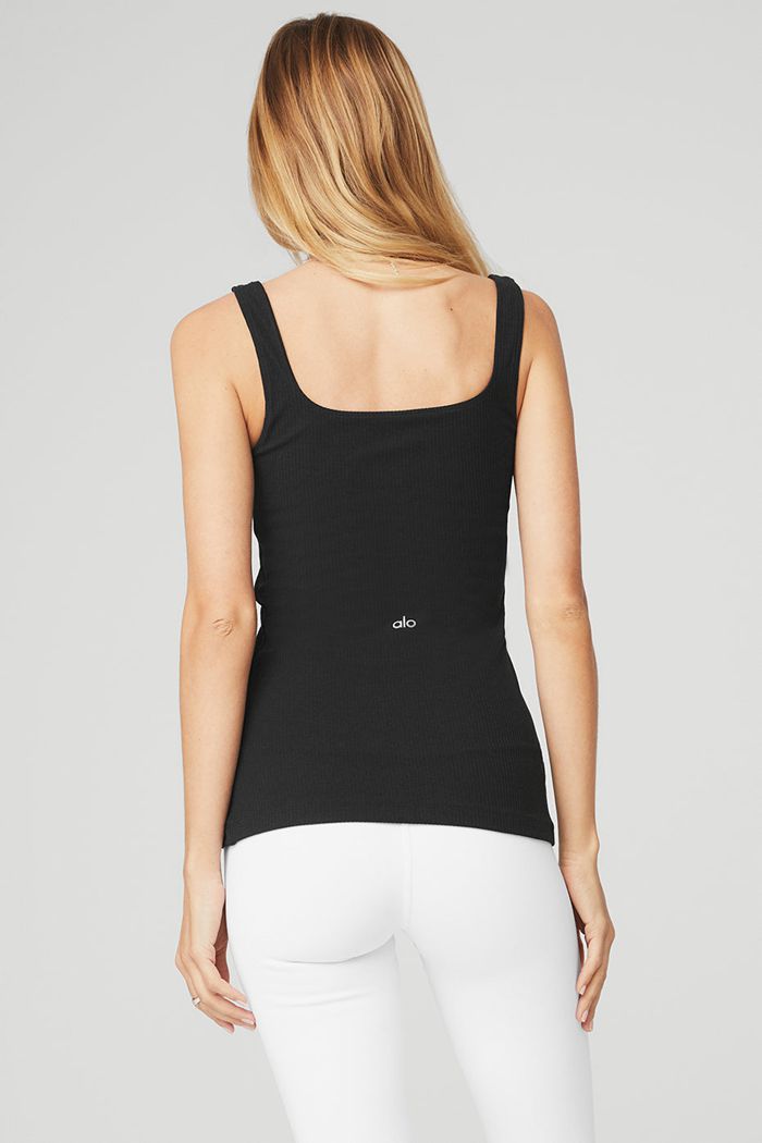 Tank Tops Alo Yoga Ribbed Minimalist Damskie Czarne | VSNYH1028