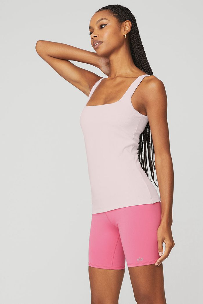 Tank Tops Alo Yoga Ribbed Minimalist Damskie Różowe | XZAGT3897