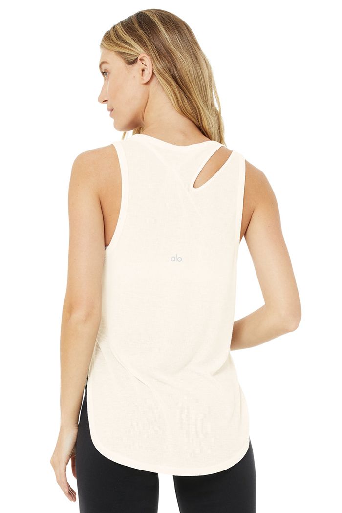 Tank Tops Alo Yoga Ribbed Peak Damskie Białe | MFWLZ1425