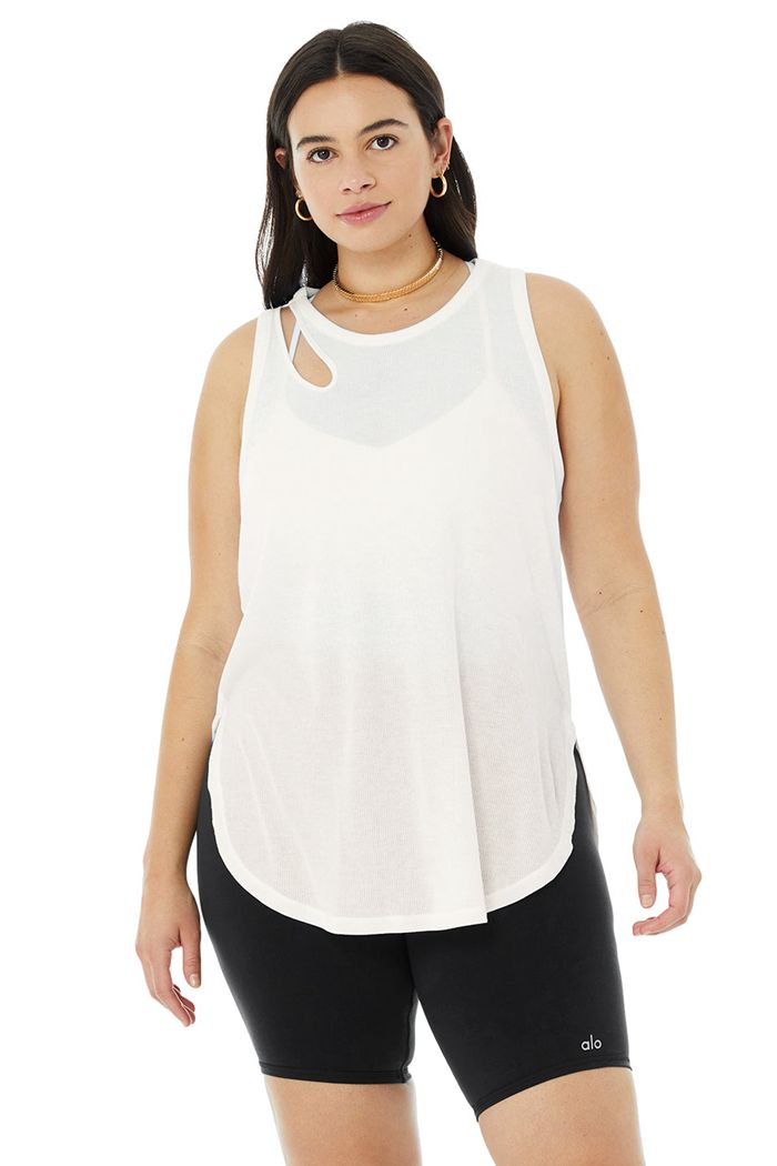 Tank Tops Alo Yoga Ribbed Peak Damskie Białe | MFWLZ1425