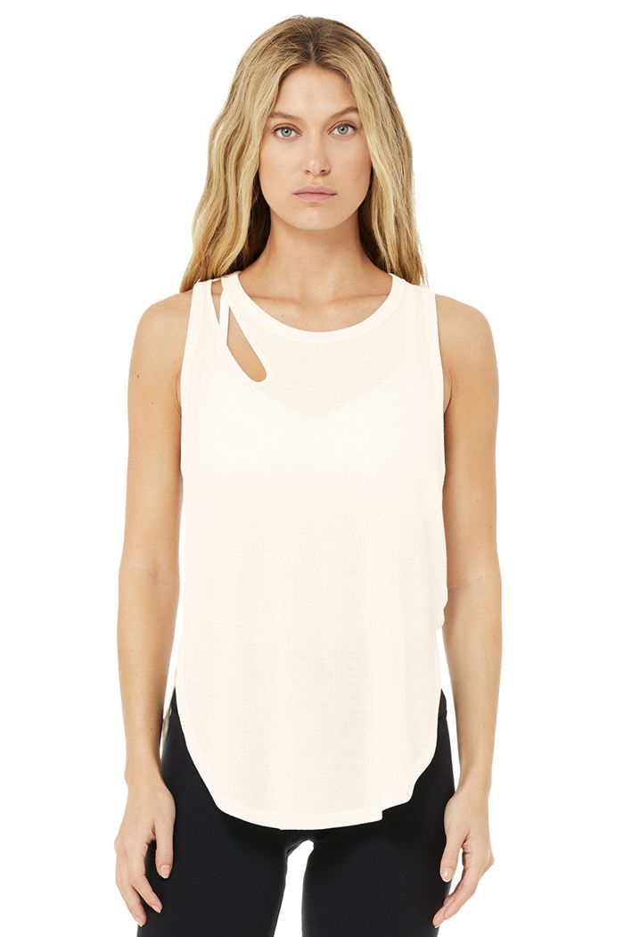 Tank Tops Alo Yoga Ribbed Peak Damskie Białe | MFWLZ1425