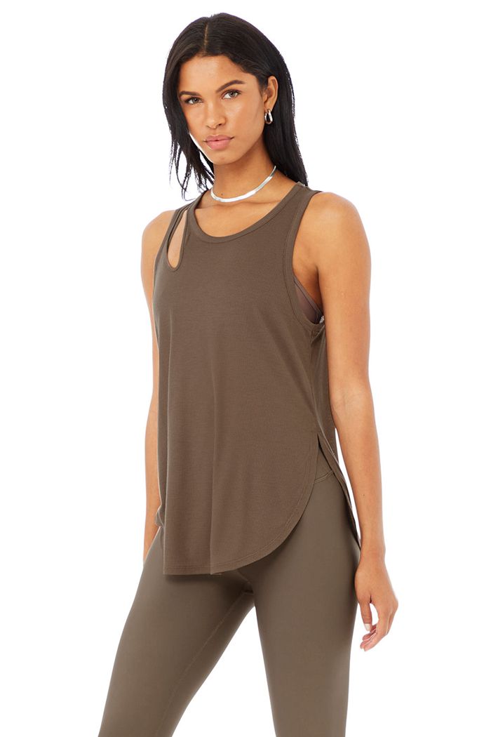 Tank Tops Alo Yoga Ribbed Peak Damskie Brązowe | NLPEM5861