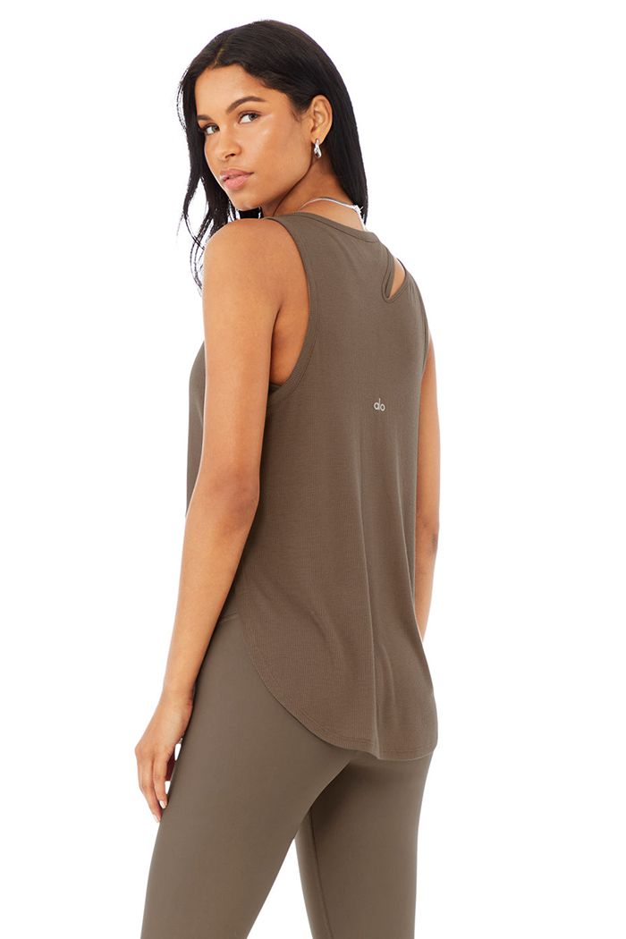 Tank Tops Alo Yoga Ribbed Peak Damskie Brązowe | NLPEM5861