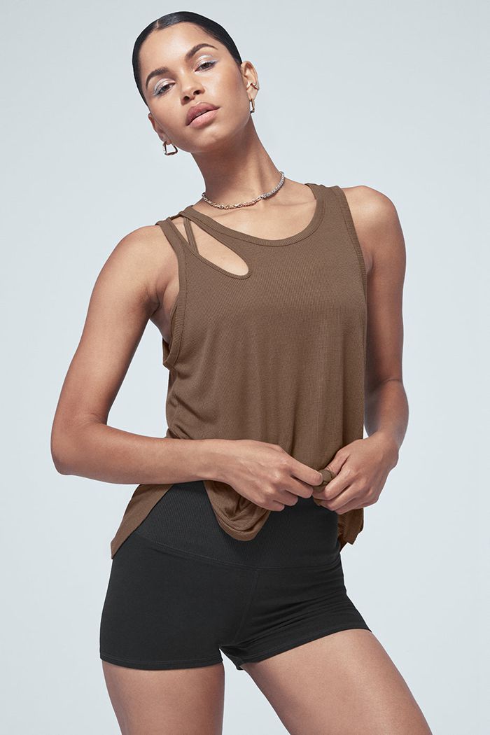 Tank Tops Alo Yoga Ribbed Peak Damskie Brązowe | NLPEM5861