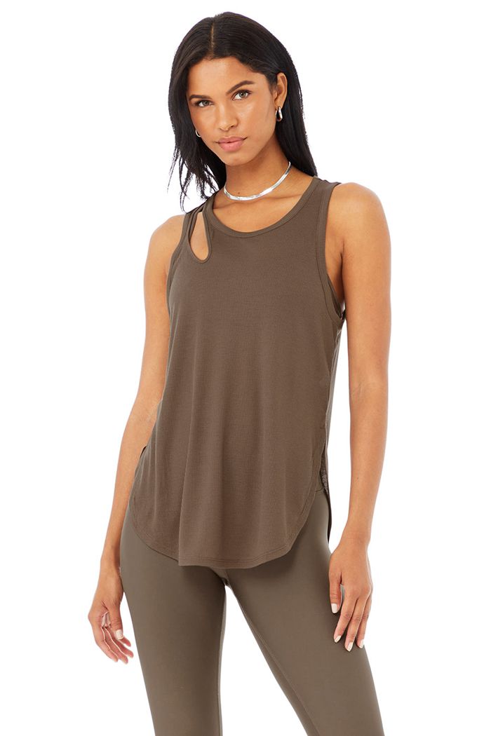 Tank Tops Alo Yoga Ribbed Peak Damskie Brązowe | NLPEM5861