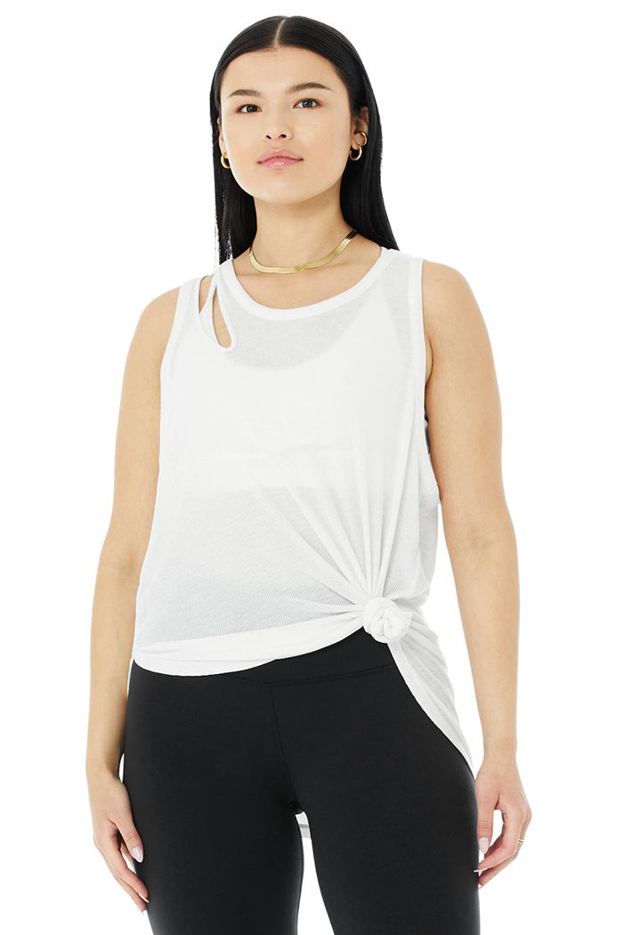 Tank Tops Alo Yoga Ribbed Peak Damskie Białe | YIPTL1298