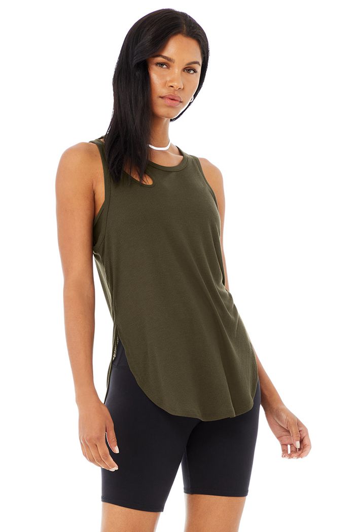 Tank Tops Alo Yoga Ribbed Peak Damskie Ciemny Oliwkowe | AHNLB1864