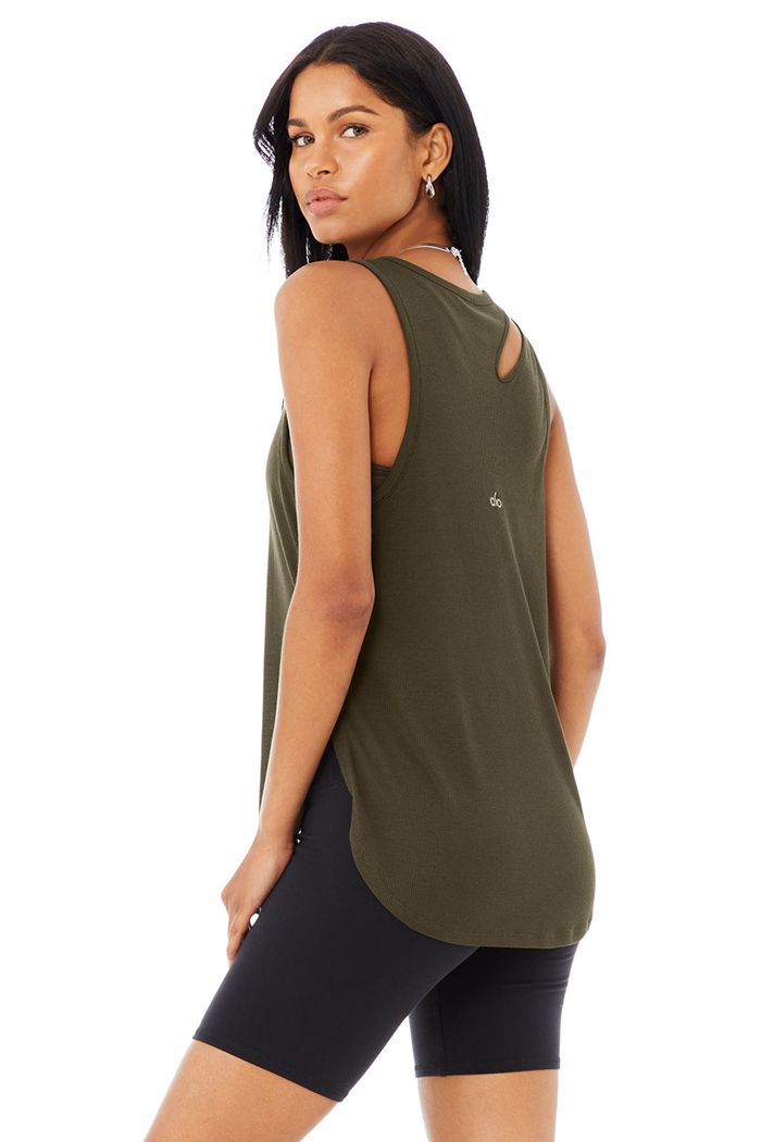 Tank Tops Alo Yoga Ribbed Peak Damskie Ciemny Oliwkowe | AHNLB1864