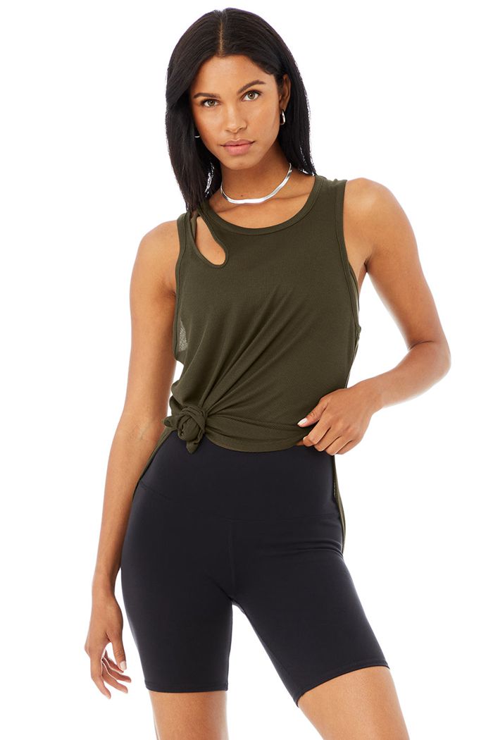 Tank Tops Alo Yoga Ribbed Peak Damskie Ciemny Oliwkowe | AHNLB1864