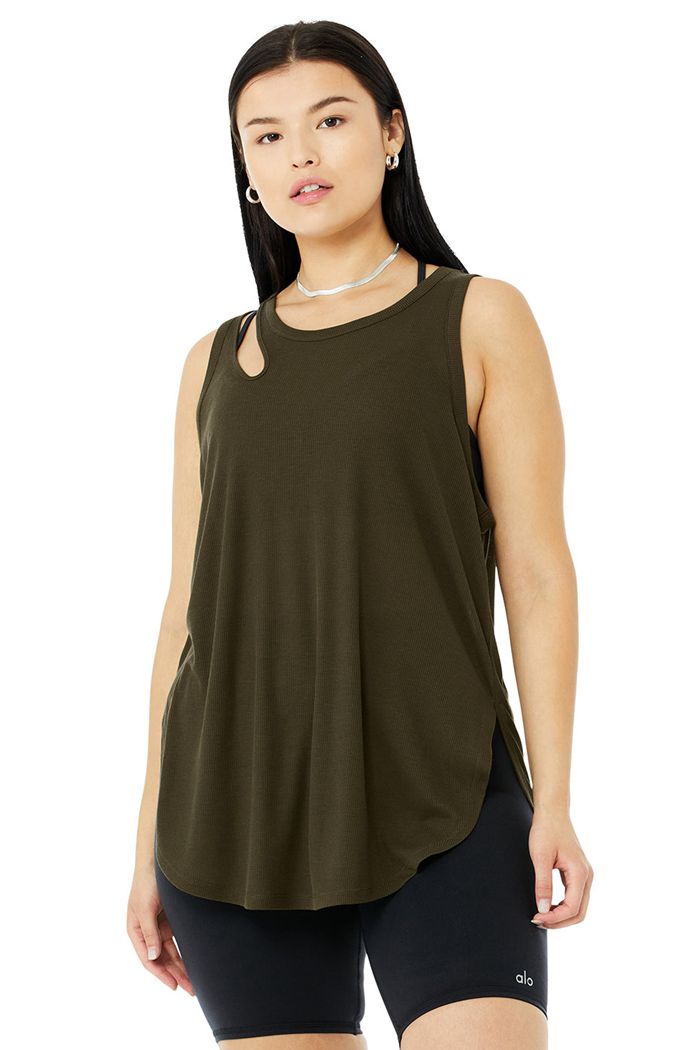 Tank Tops Alo Yoga Ribbed Peak Damskie Ciemny Oliwkowe | AHNLB1864