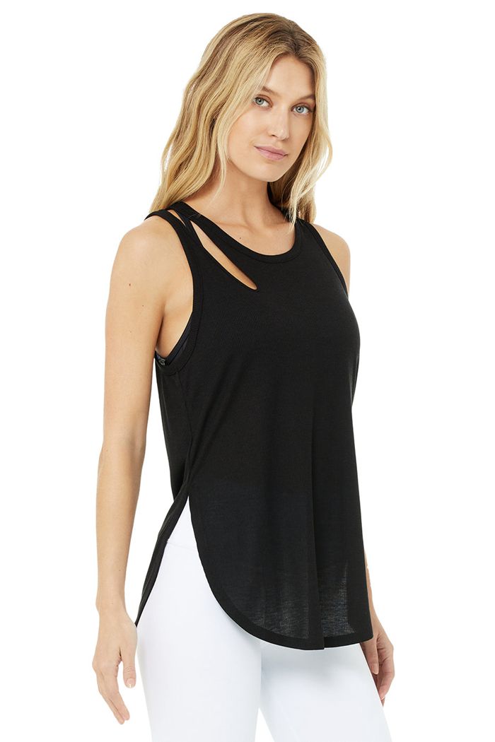 Tank Tops Alo Yoga Ribbed Peak Damskie Czarne | ZBADN1470