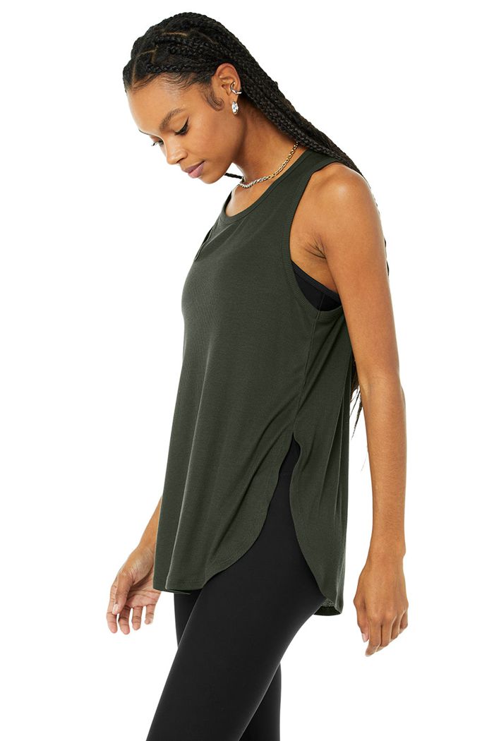 Tank Tops Alo Yoga Ribbed Peak Damskie Ciemny Zielone | ZUNLM9263