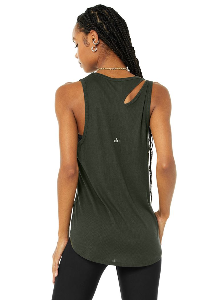 Tank Tops Alo Yoga Ribbed Peak Damskie Ciemny Zielone | ZUNLM9263