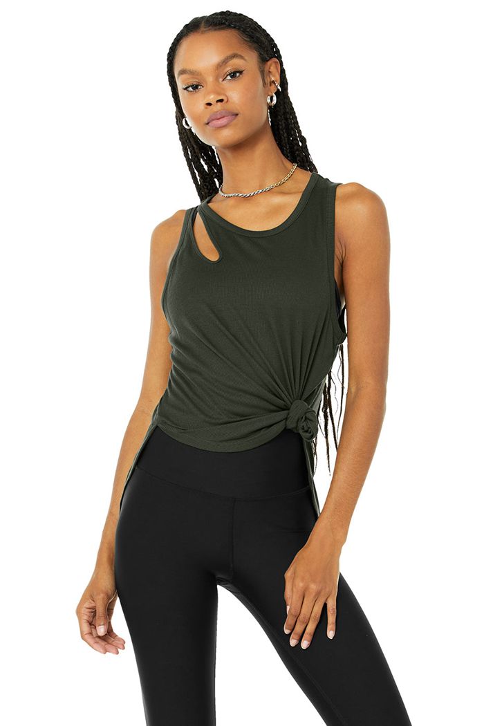 Tank Tops Alo Yoga Ribbed Peak Damskie Ciemny Zielone | ZUNLM9263