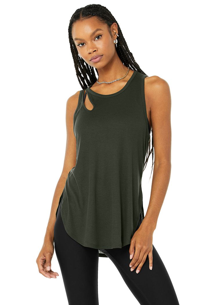 Tank Tops Alo Yoga Ribbed Peak Damskie Ciemny Zielone | ZUNLM9263