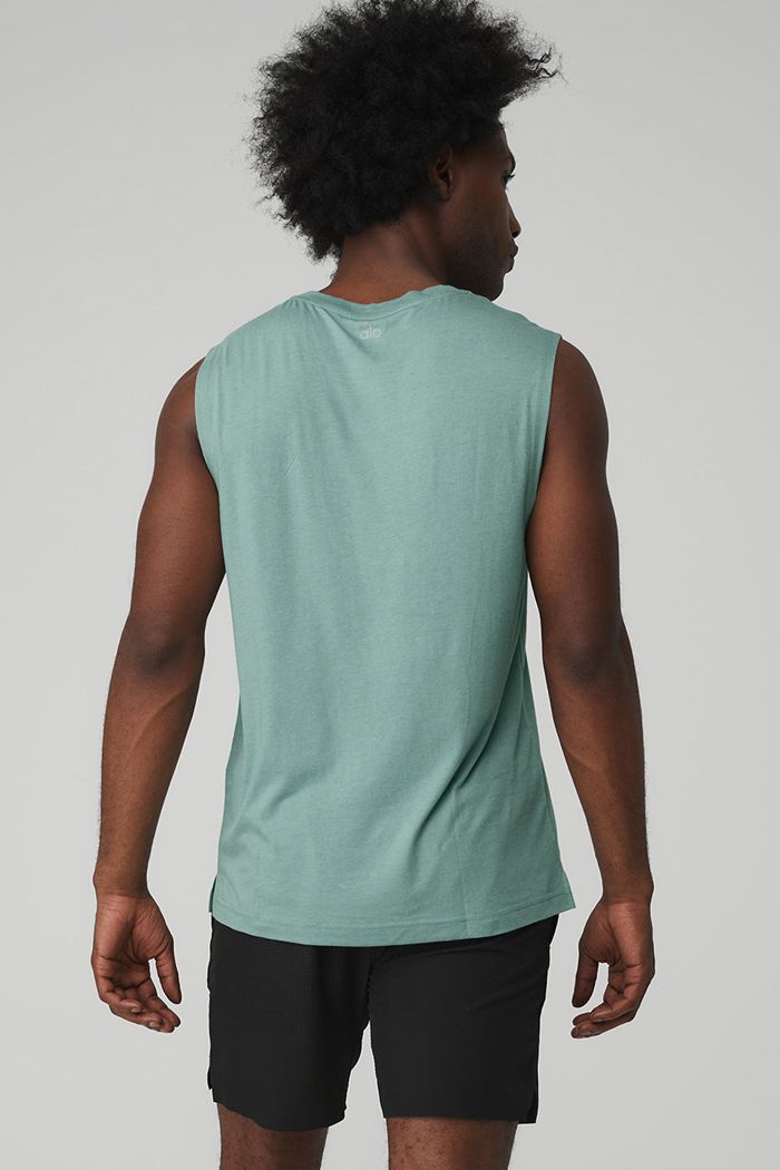 Tank Tops Alo Yoga The Triumph Muscle Męskie Niebieskie | QUZAO1294