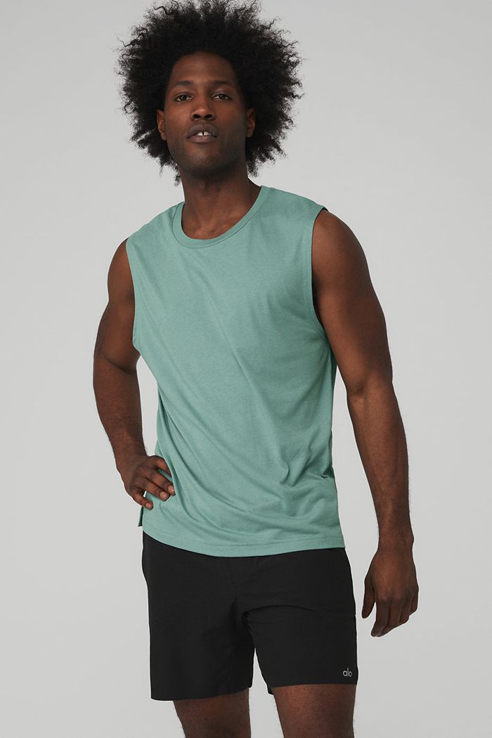 Tank Tops Alo Yoga The Triumph Muscle Męskie Niebieskie | QUZAO1294